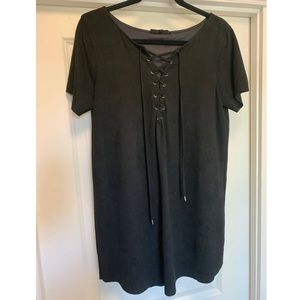 Black faux suede lace up dress